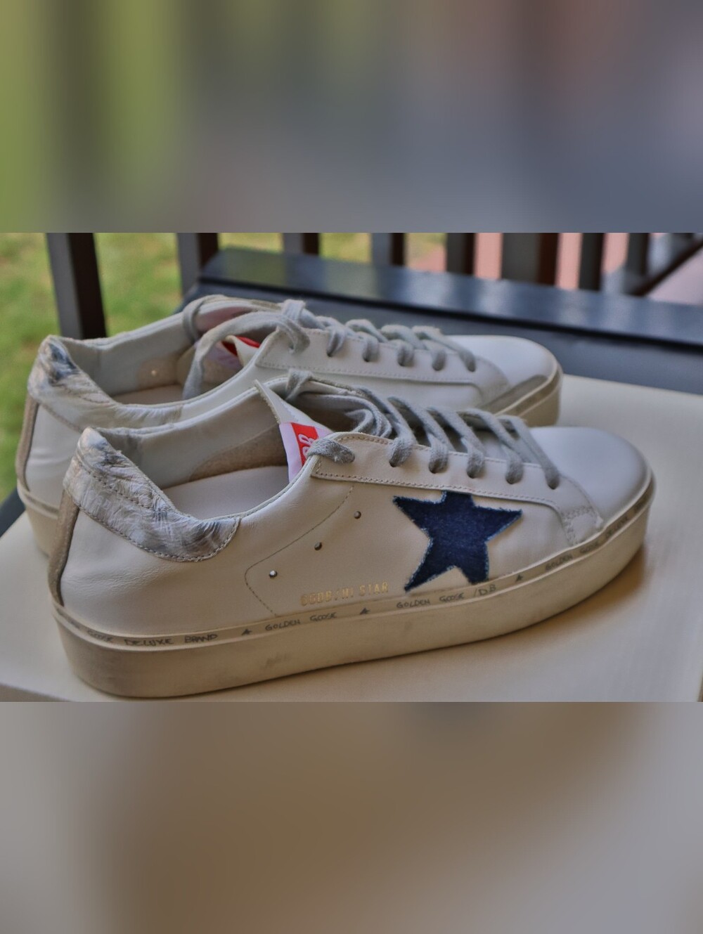 Golden Goose Hi Star Sneakers White Leather Navy Star Pink Tab Size 39 EU 8.5 US - Picture 12 of 17